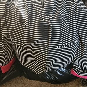 Striped Black and White Blazer with Pink Accents